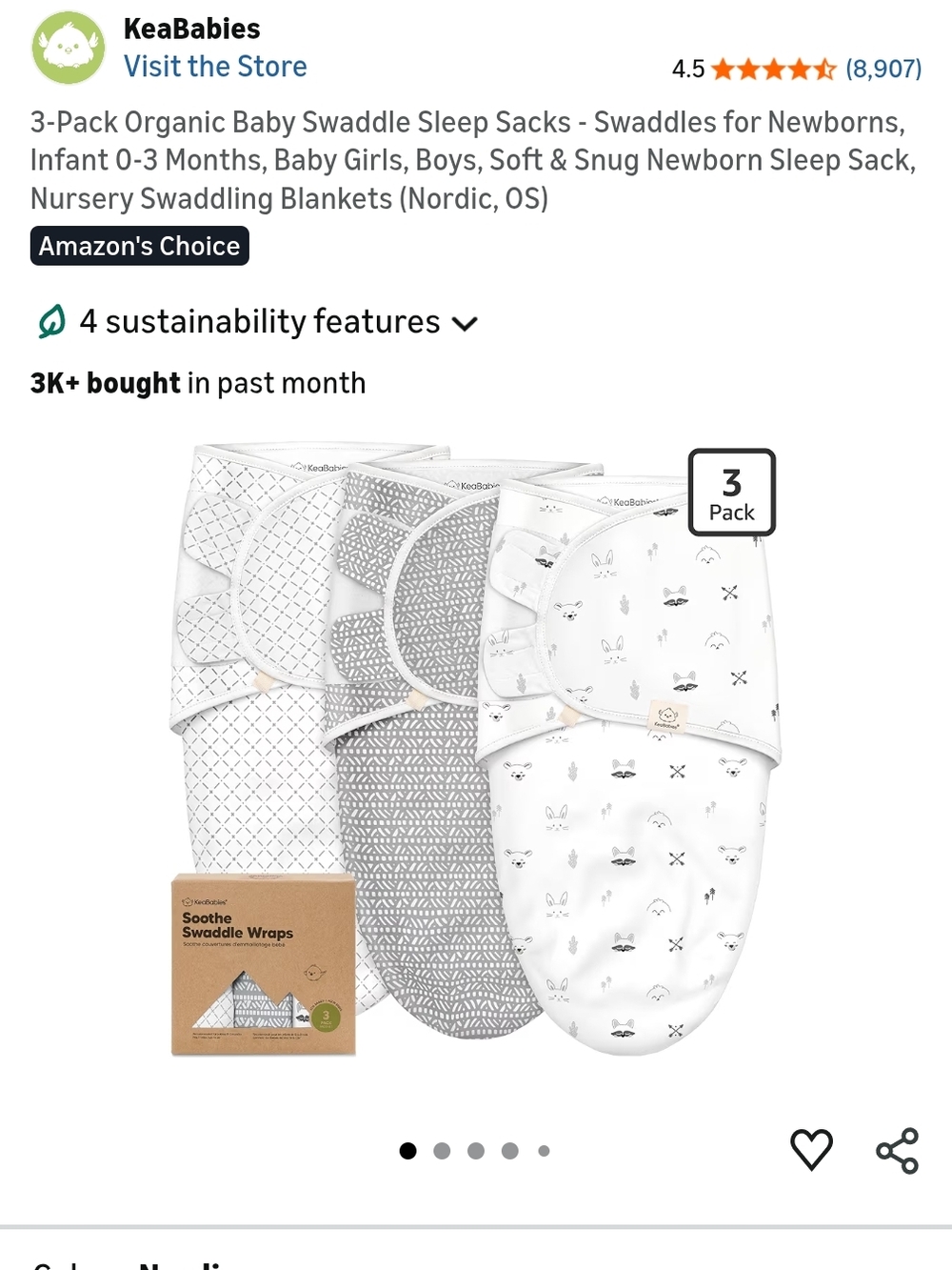 3-Pack Organic Baby Swaddle Sleep Sacks - 0-3 Months